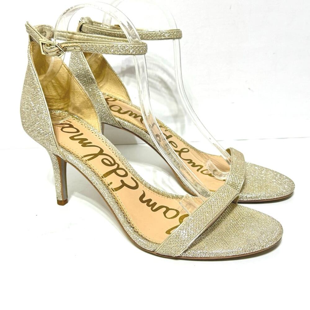 Sam Edelman Women’s Patti Shimmer Ankle Strap Heeled Dress Sandal Gold Sparkle 9